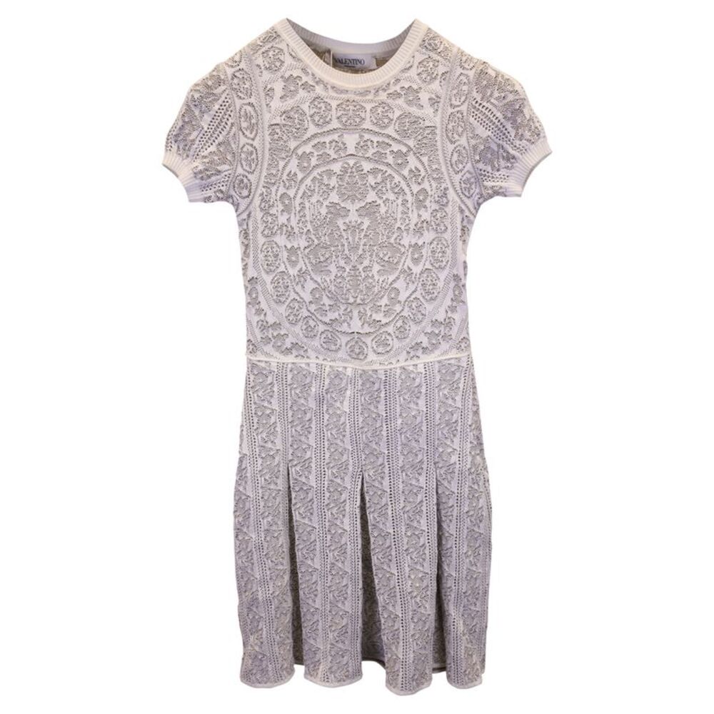 Valentino Pleated Dress in White Cotton